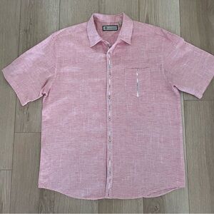 HAVANERA Men’s Short Sleeve Shirt Linen Blend Large Button Down Pink